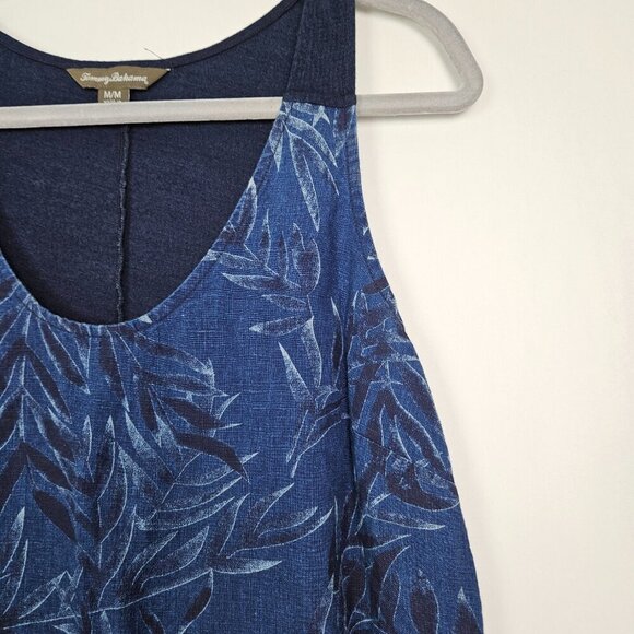 Tommy Bahama Linen Sleeveless Shift Tank Dress Navy Blue Palm Print M - Picture 2 of 7